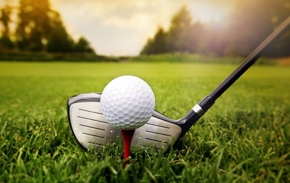Golf club and ball in grass Golf club and ball in grass