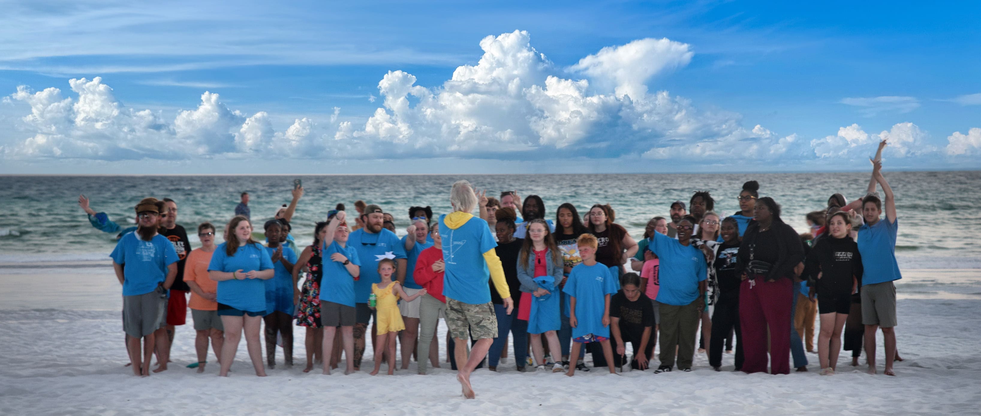 Larry Hatchett Fishing Foundation group on the beach